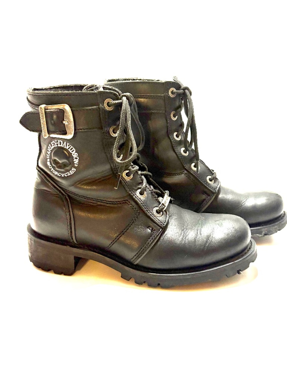 Harley-Davidson Black Leather Motorcycle Riding Boots Women's Size 9 Lace-Up Bik